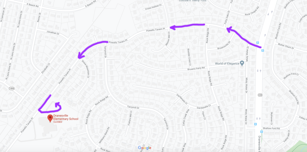 Directions to Dranesville Elementary Kiss and Ride lot from Dranesville Road.